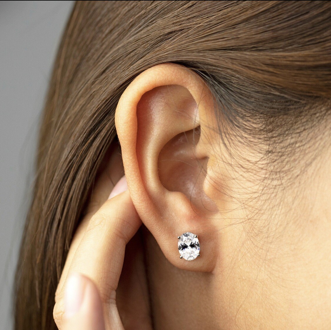 2.00 Ct Oval Cut FL/D Lab Created Stud Earrings 14K White Gold 7mm Push Back