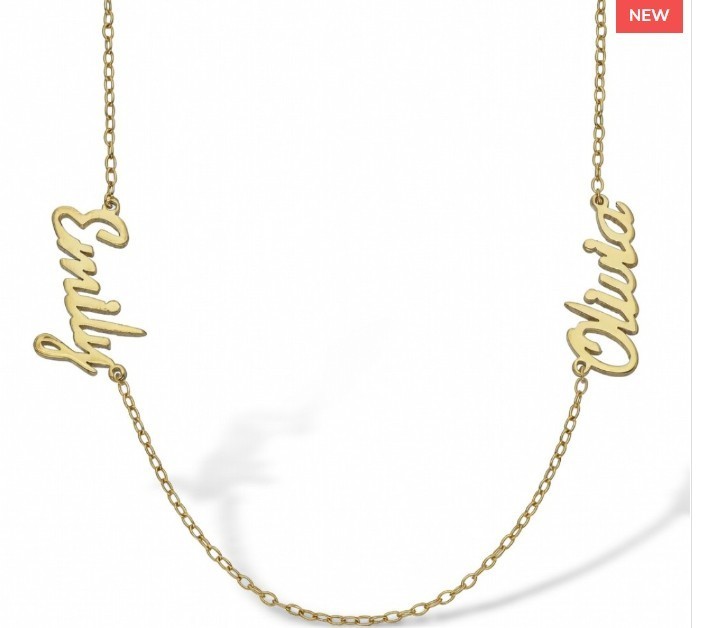9ct Yellow Personalised Nameplate with 2 names + 16″ Chain MADE TO ORDER