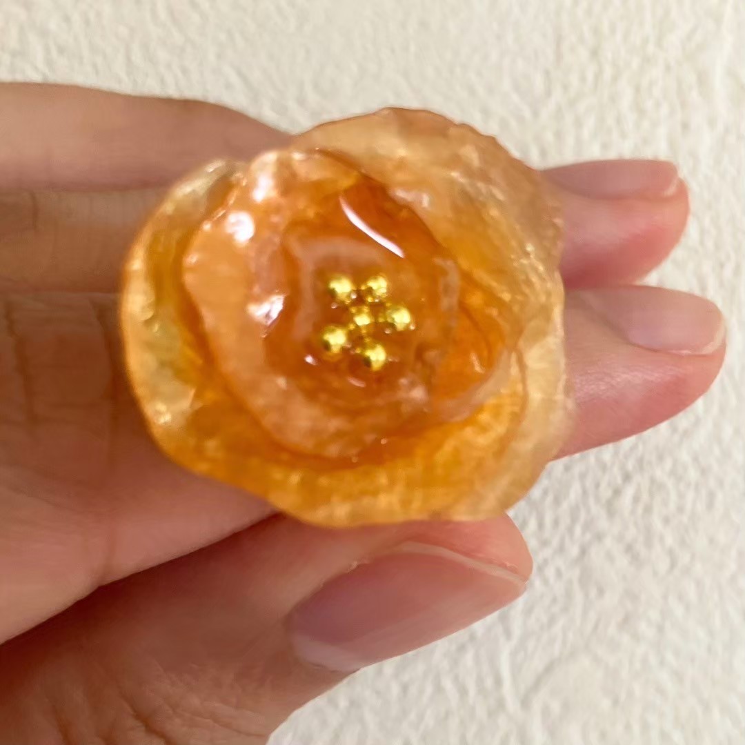Handmade Orange Shell Flower Ring Adjustable Boho Statement Jewelry Gold Plated