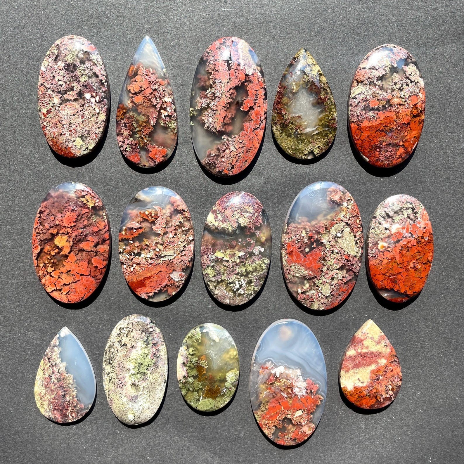 Red & Green Moss agate flat back cabochon -Garden Landscape -Natural Gemstones