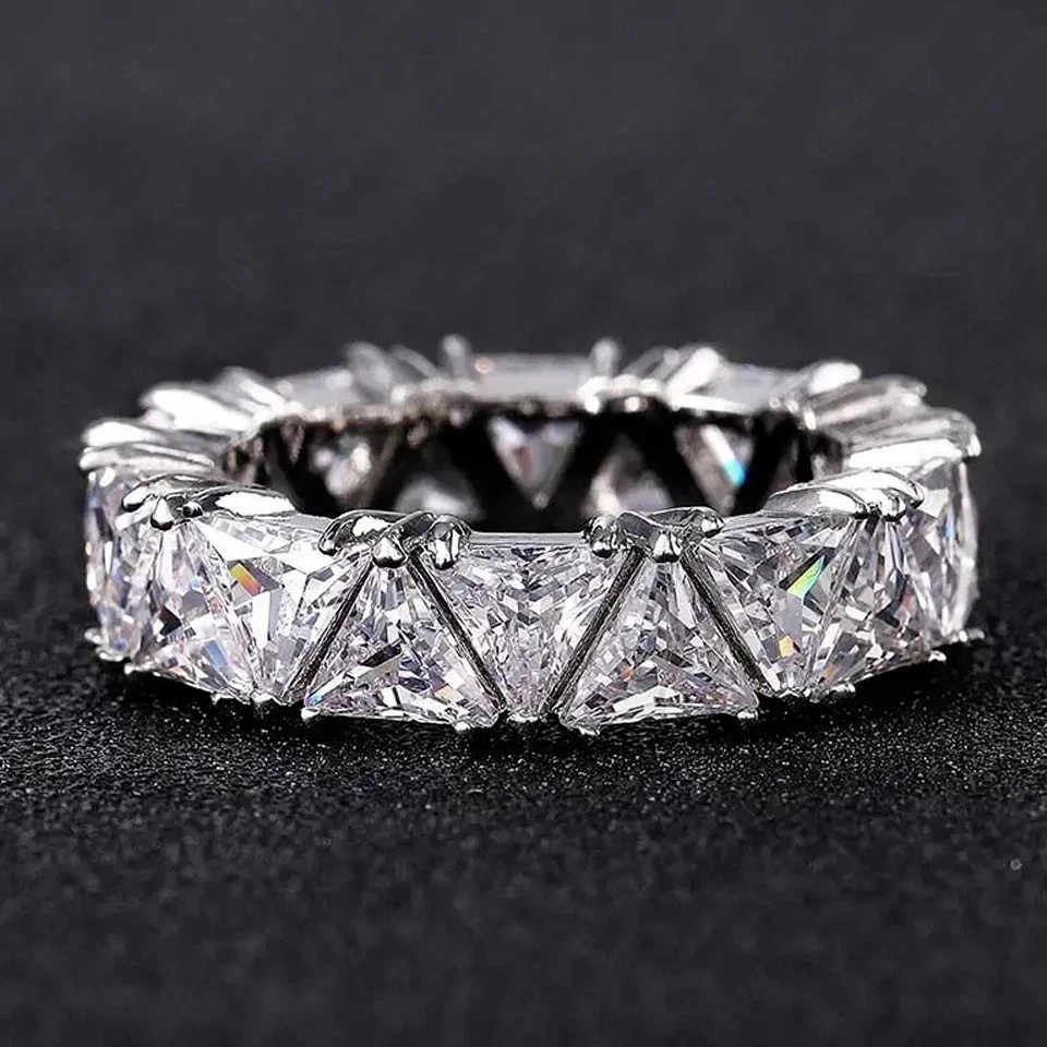 6Ct Trillion Cut Natural Diamond Solid 18K White Gold Luxury Eternity Band Ring