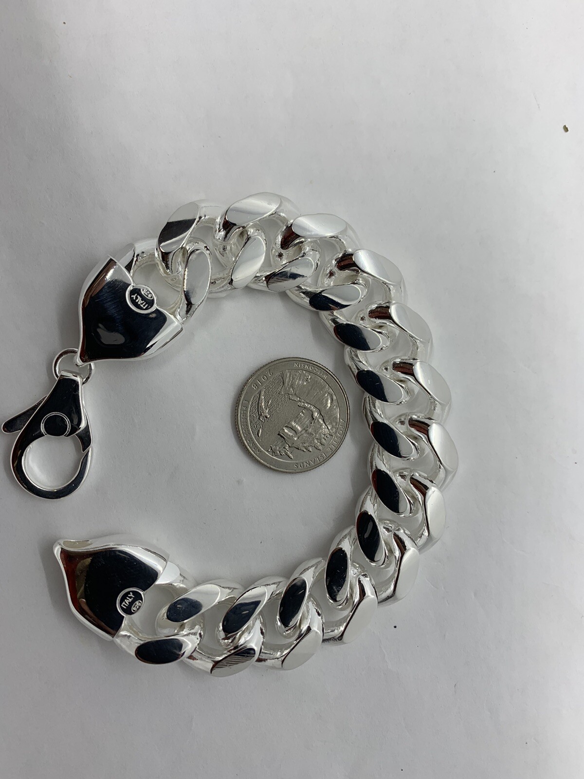 Hand Polished 18.2mm Solid 925 Silver Miami Cuban Link Men’s Bracelet 9″ Italy