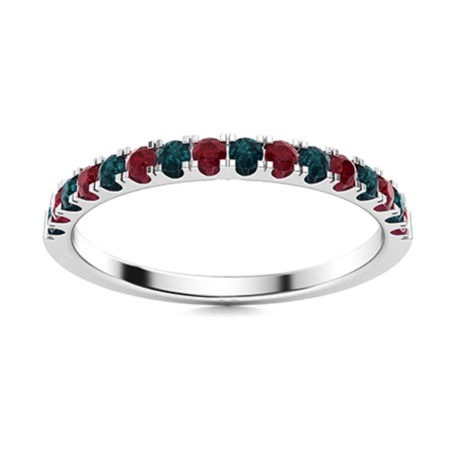 925 Sterling Silver Round Natural Ruby & London Blue Topaz Eternity Women Ring