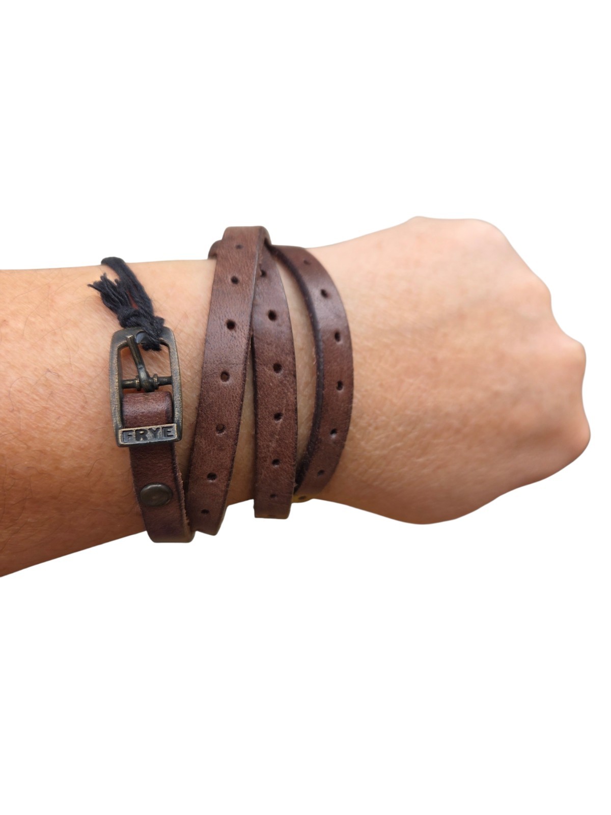 Frye – NEW Set of 2 Slim Brown & Black Multi‑Wrap Leather Bracelet with Buckle