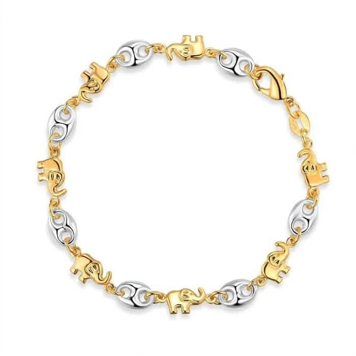 18K Gold Two-Tone Elephant Anklet 10″