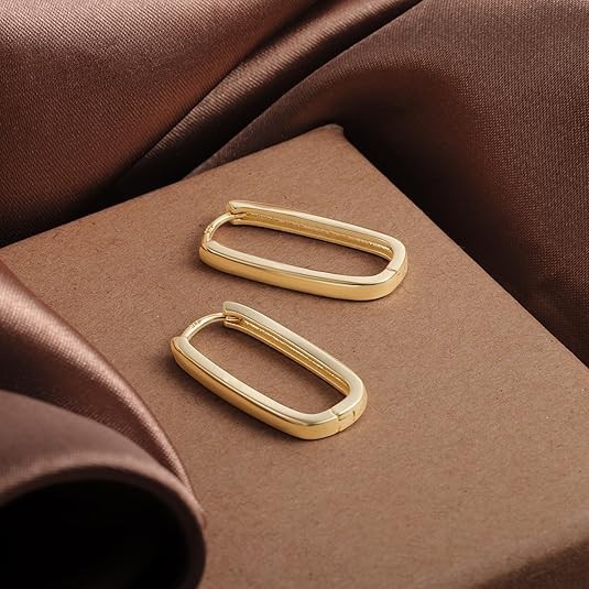 14K Gold Plated Sterling Silver Rectangle Hoop Earrings 12x23mm Lightweight Jewe