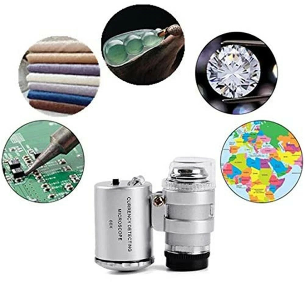 60X Magnifying Loupe Jewelry Jewelers Pocket Magnifier Loop Eye Glass Led Light