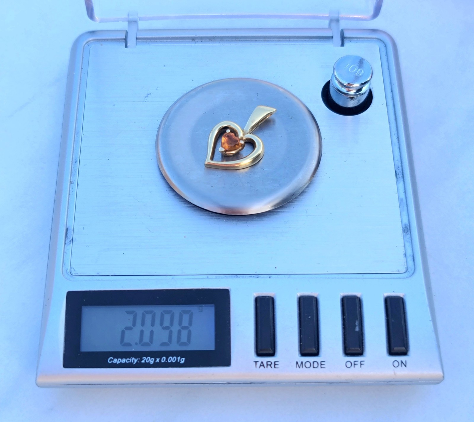 14k Solid Yellow Gold Orange Citrine Heart Charm Necklace Pendant 2grams