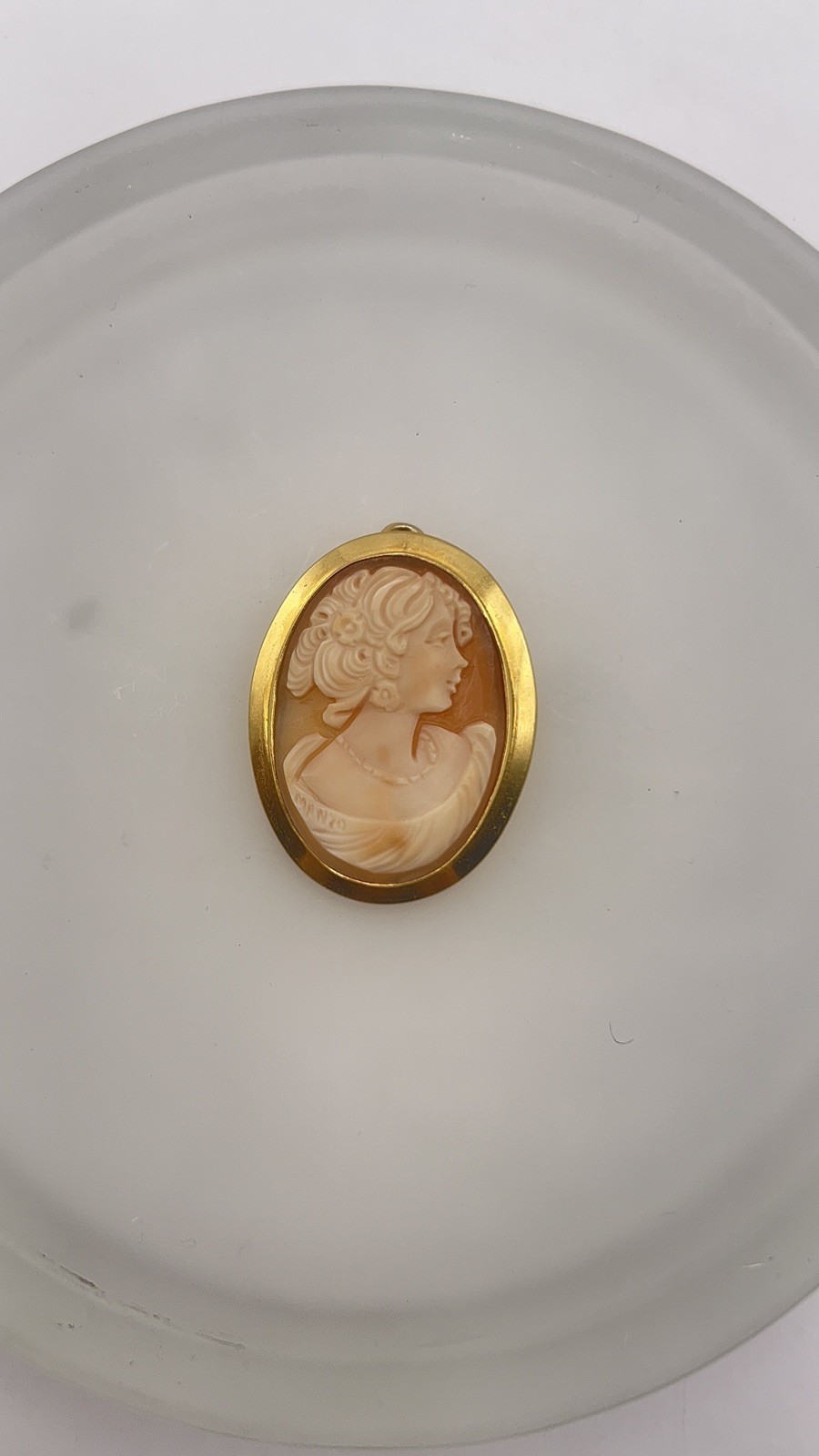 Vintage Oval Shell Cameo Pendant/Brooch, Gold Filled, Signed J.E. Caldwell