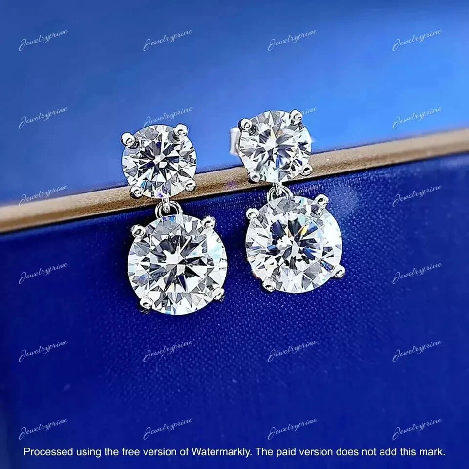 2Ct Round Cut Lab-Created Diamond Drop & Dangle Earrings 14K White Gold Plated