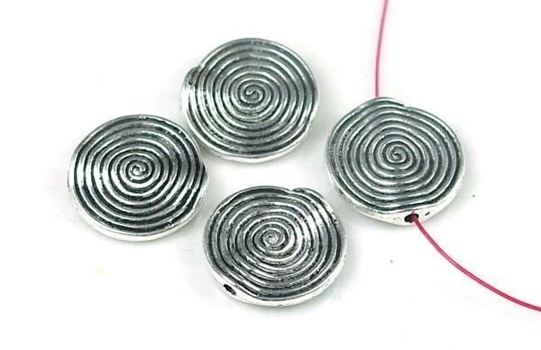8 Large Antique Silver Pewter spire Disc Beads 18mm