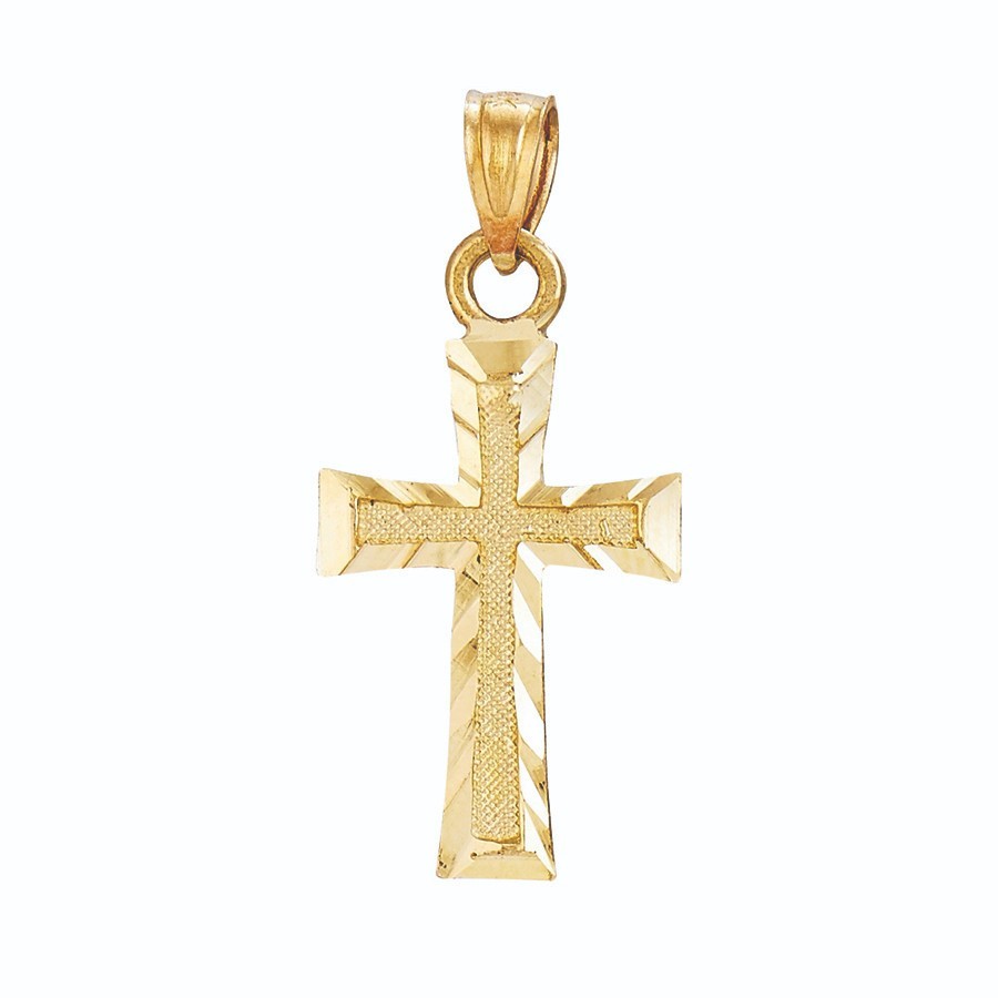 14k solid yellow gold diamond cut cross 0.9 grams