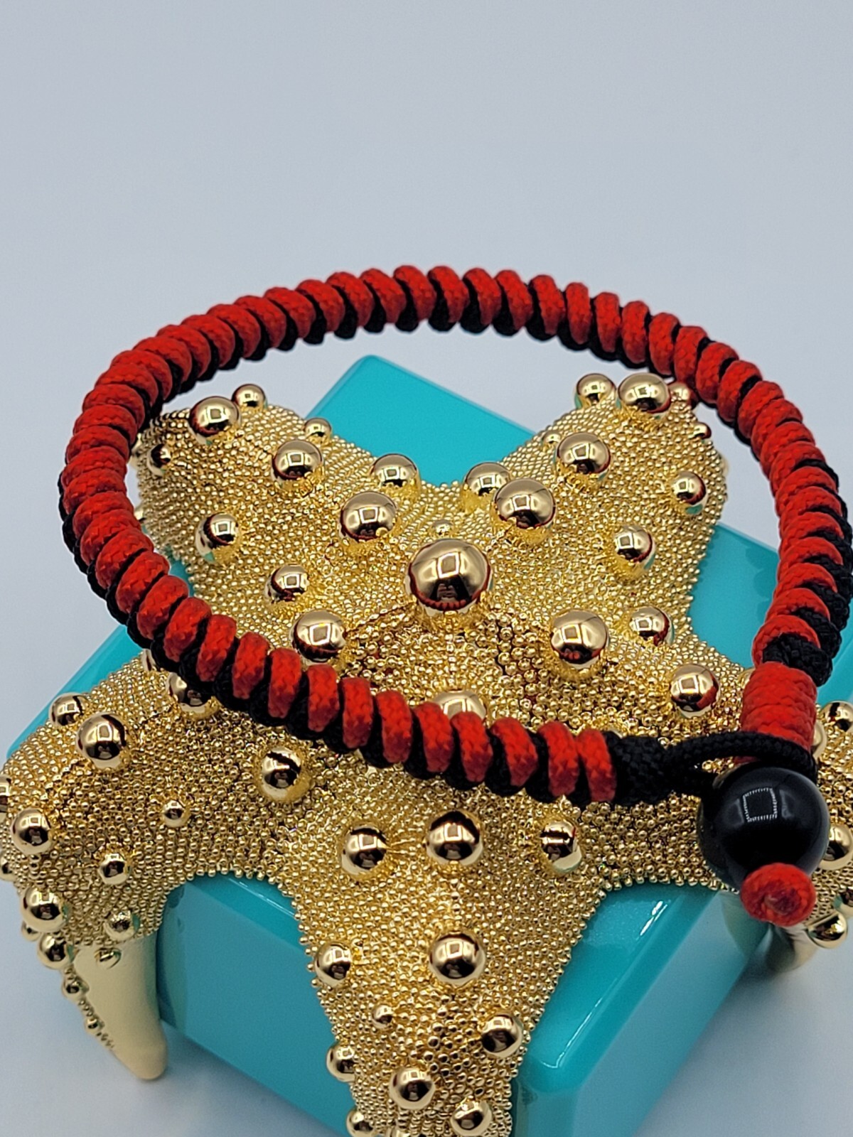 Red & Black Weave Amulet Protection Knitted String Bracelet Black Obsidian 10mm