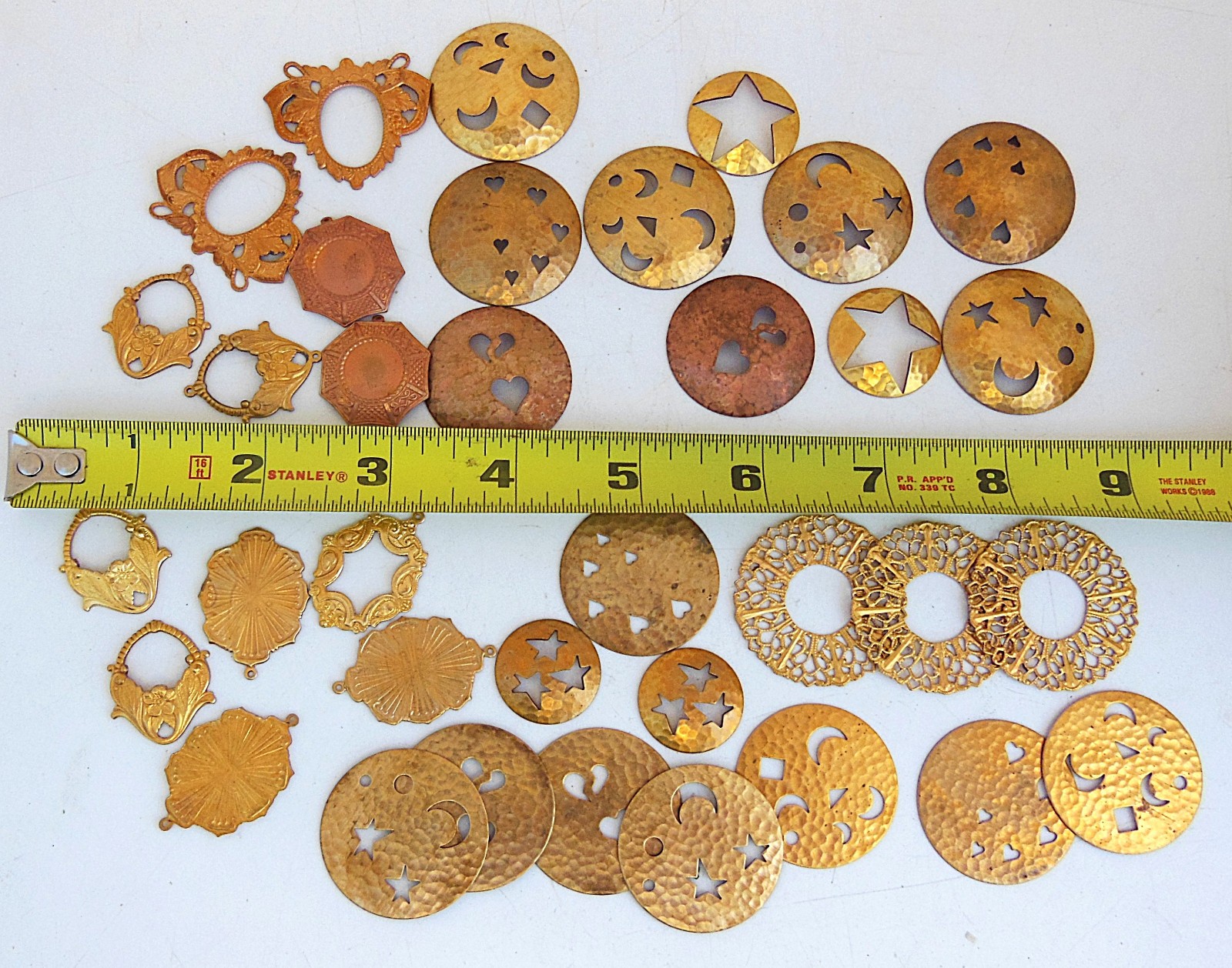 36 Vtg. Brass Findings, Stampings, Crafting in Assorted Shapes & Sizes