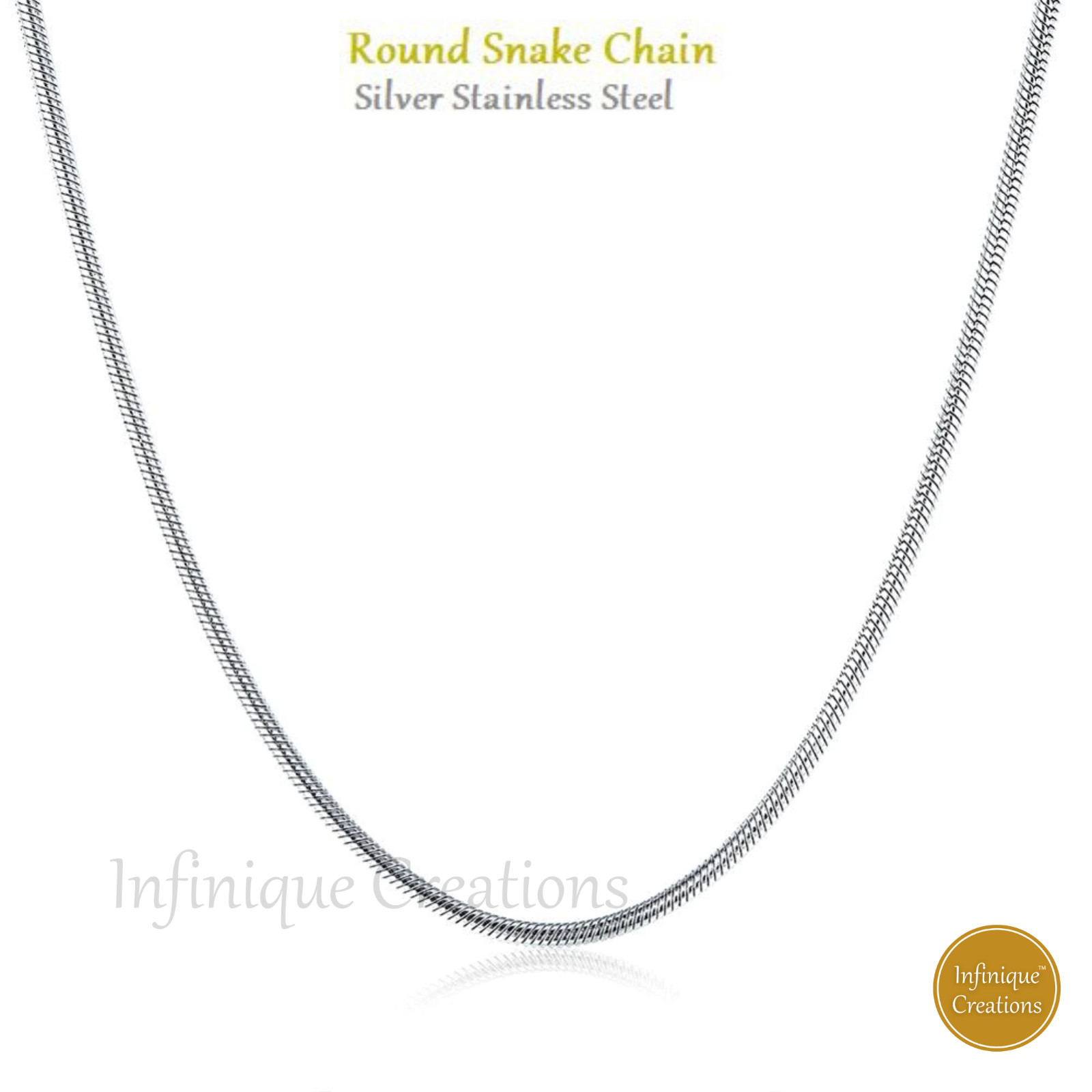 Stainless Steel Silver Round Snake Chain Necklace Men Women 1mm-3mm 7-30″