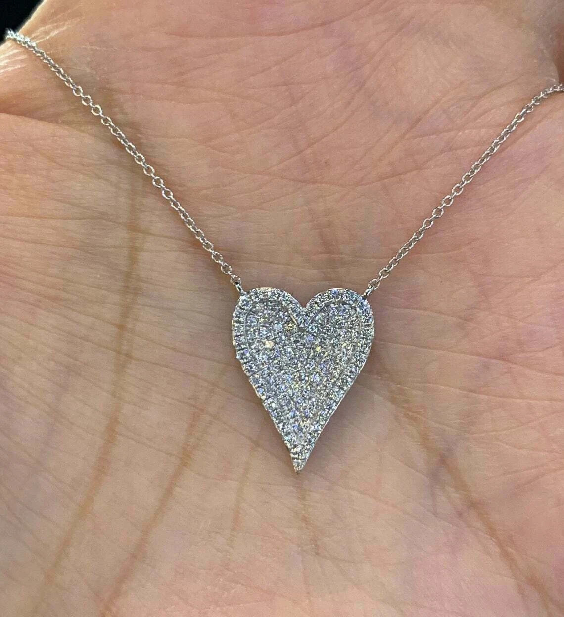 2Ct Round Cut Moissanite Heart Shape Pendant Real 10K White Gold Over Chain