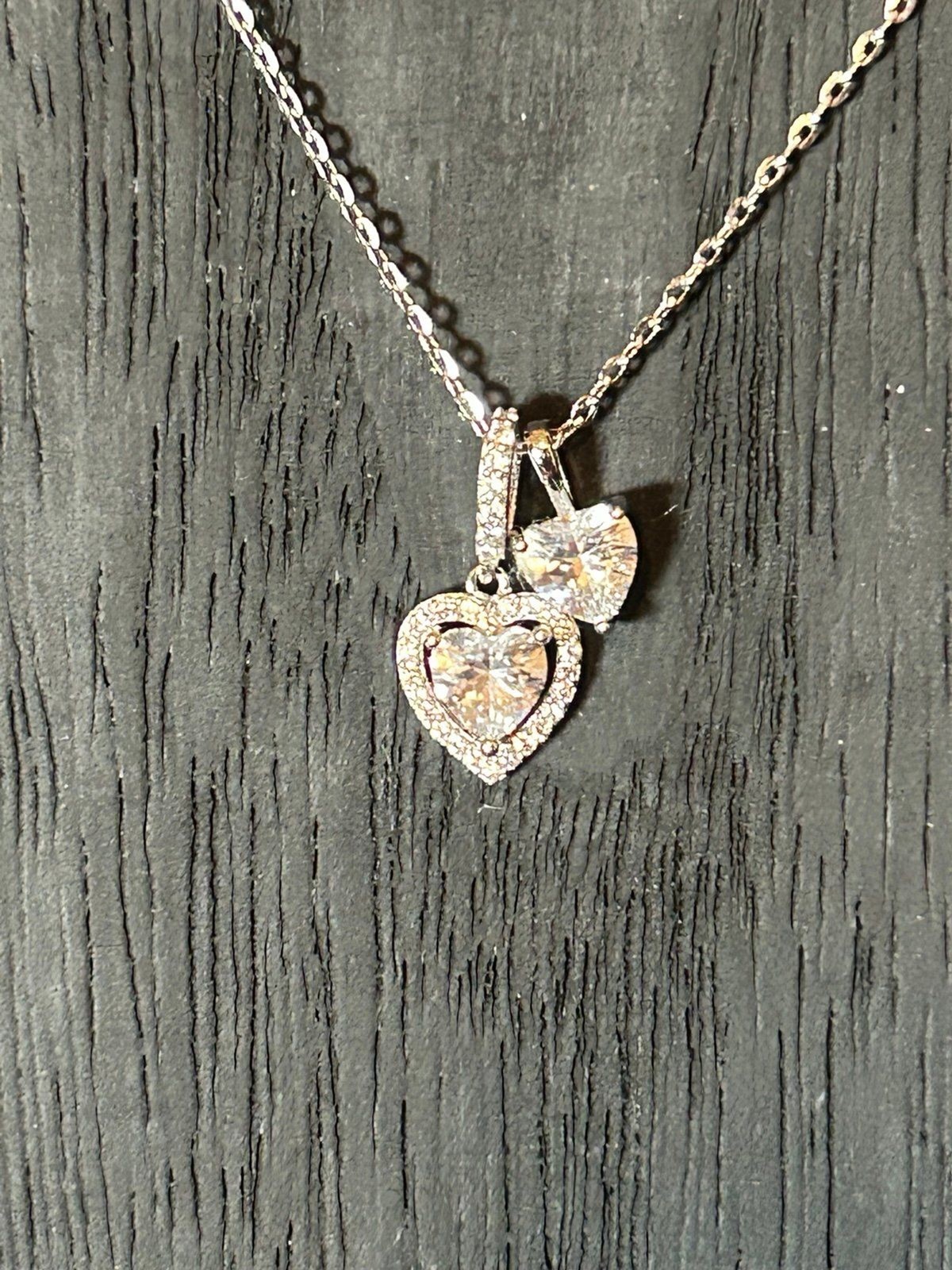 925 Sterling Silver Necklace with 2 Heart Pendants