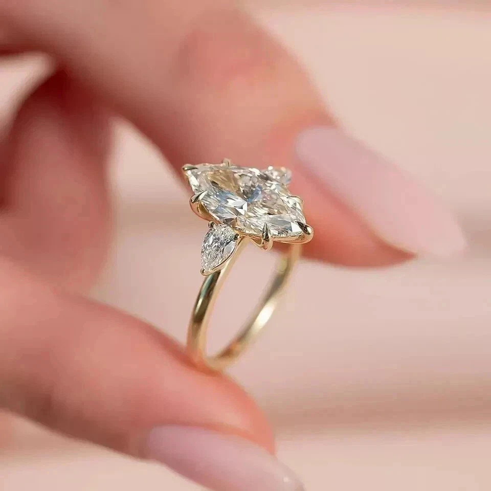 2.0 Ct Marquise Cut Lab Created Diamond Wedding Ring 14K Yellow Gold Plated