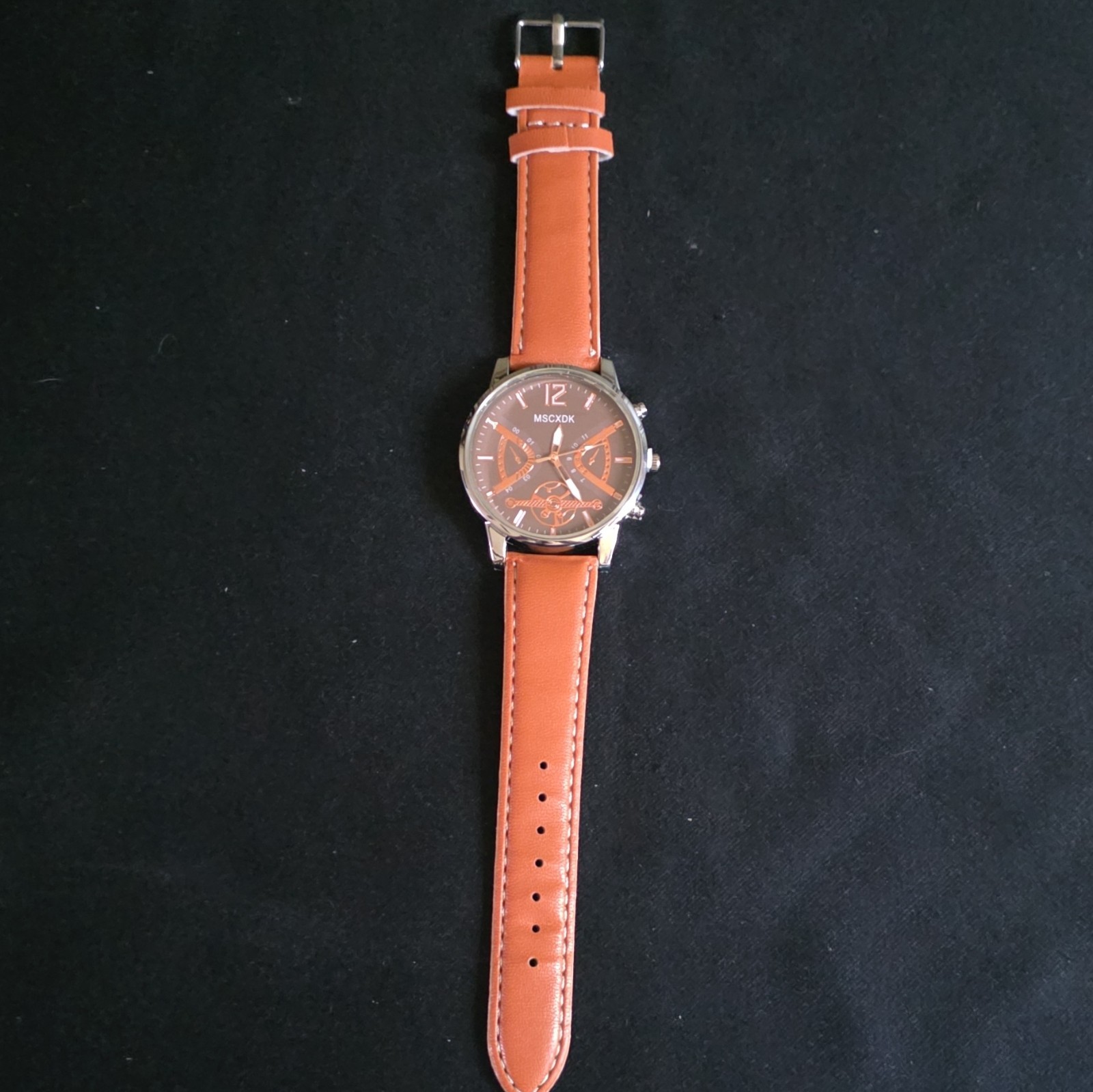 MSCXDK Analog Quartz Wristwatch 12-Hour Brown Dial, Brown Leather, Silver Case