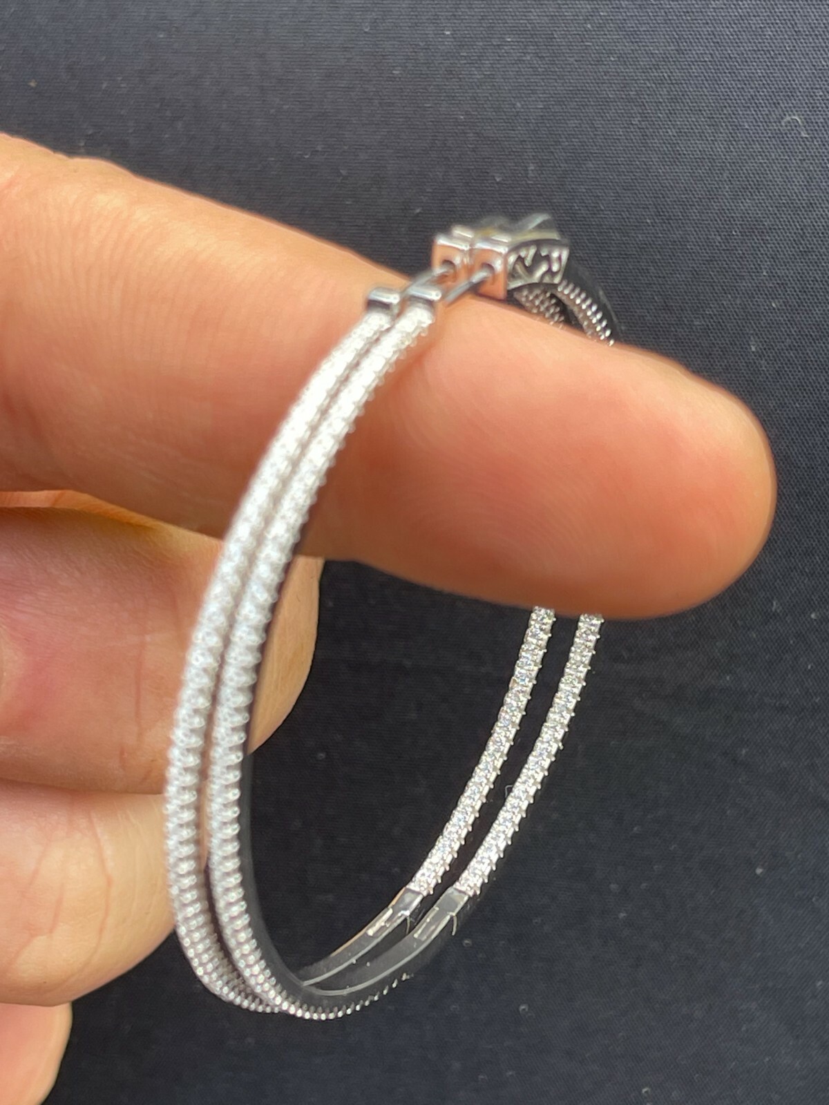 Real 925 Sterling Silver Endless Hoop Earrings Inside Out CZ Huggie 18-50mm