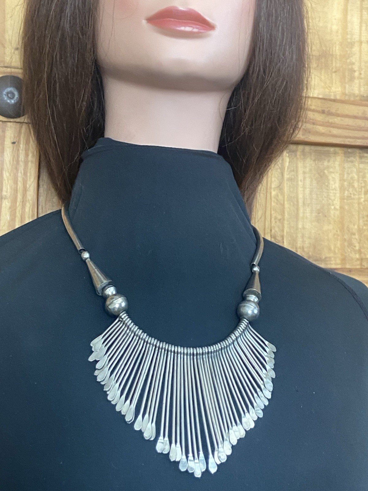 Vintage Silver Tone Fringe Necklace 1970s to 1980s Bohemian Tribal Style