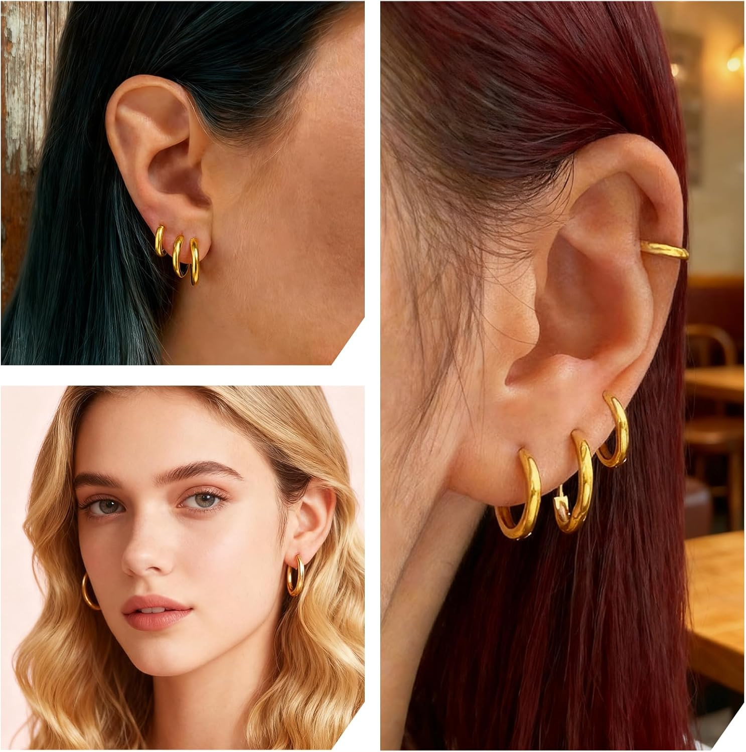 Small Gold Huggie Hoop Earrings Set for Women, 4 Pairs 14K Gold Plated Surgic…