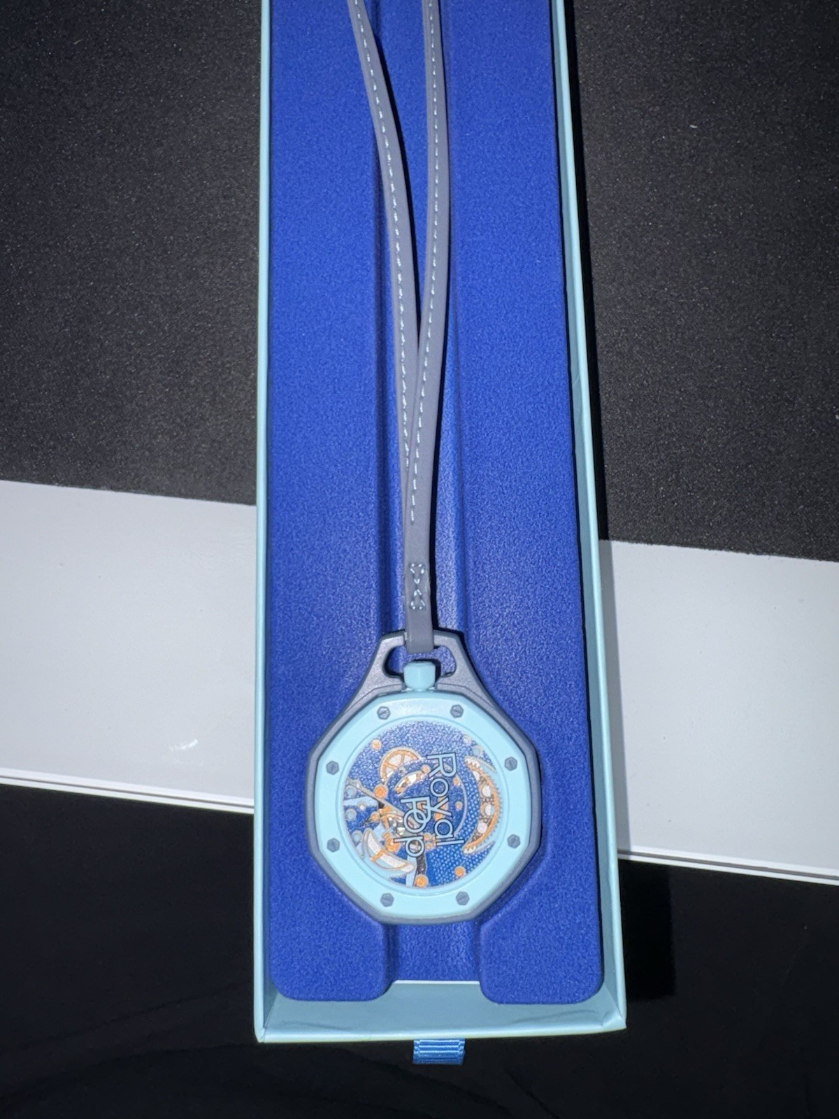 Swatch Royal Pop Lan Ba Quartz Analog Octagon Blue/Gray Silicone Strap w/ Box
