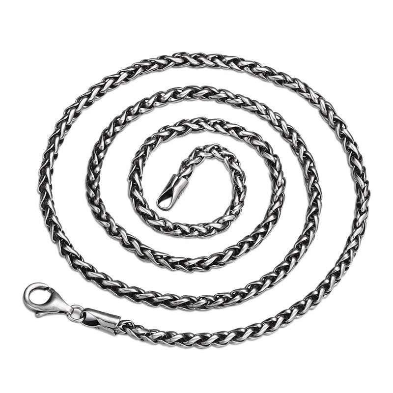 S925 Sterling Silver WHEAT SPIGA CHAIN Necklace Vintage Oxidized 2-4mm 20-26in