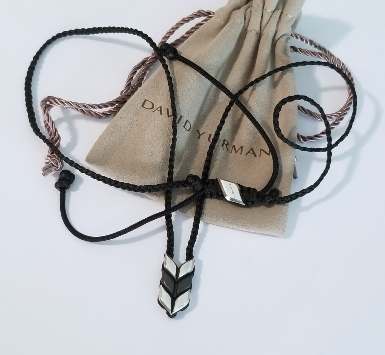 DAVID YURMAN – 100% Auth Chevron Titanium & Silver Pendant Necklace – Pristine!