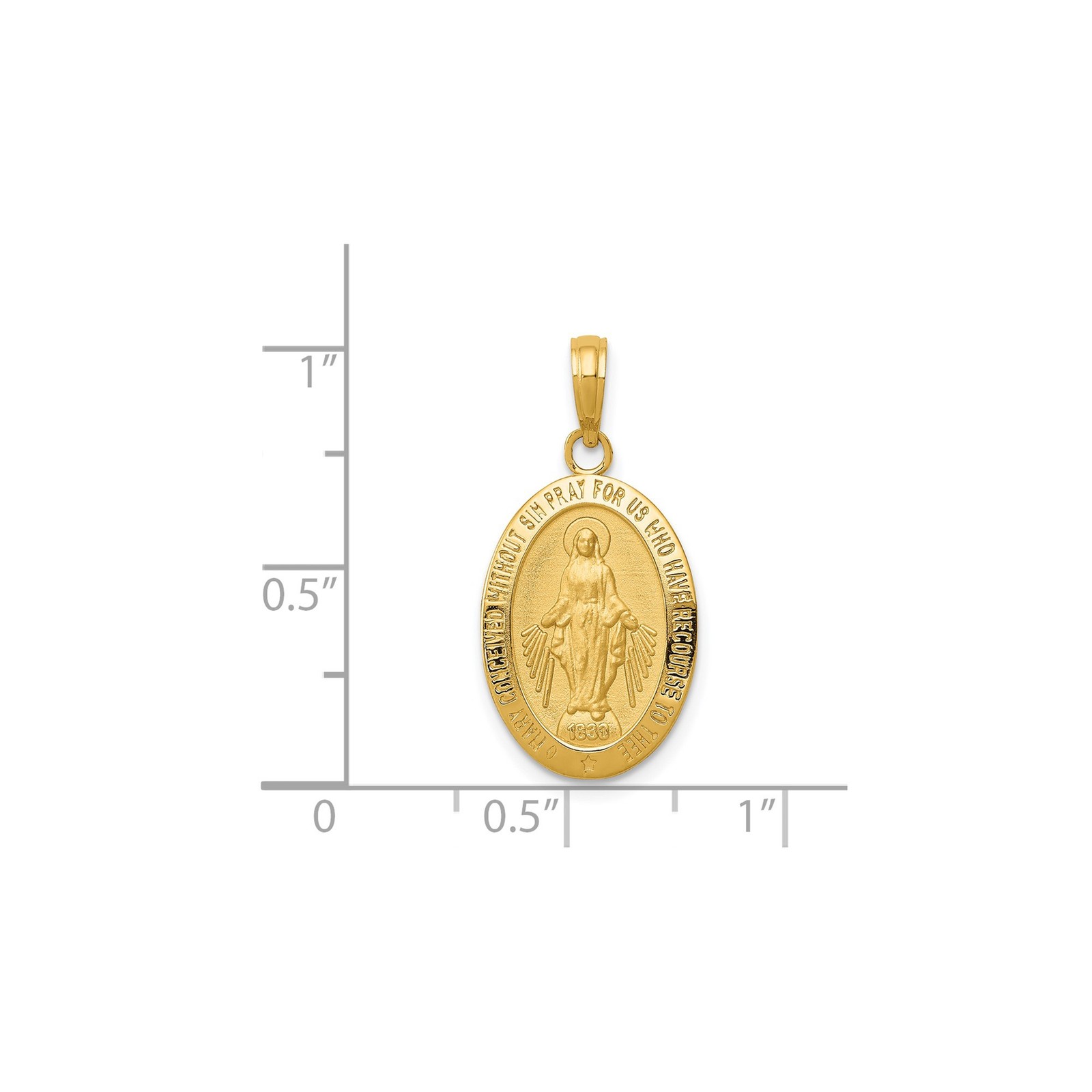 14k Yellow Gold Solid Miraculous Medal Virgin Mary Oval Pendant 26mm