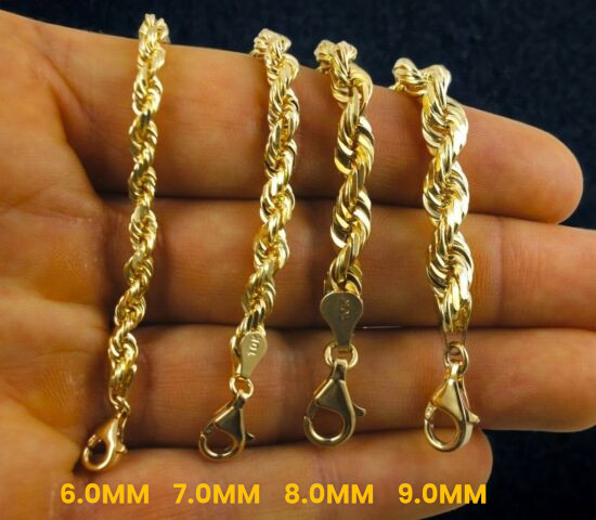 10K Yellow Gold 1mm-23mm Solid Rope Chain Necklace Diamond Cut All Sizes