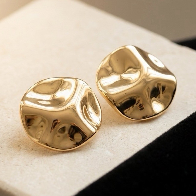 Molten Gold Disc Statement Earrings