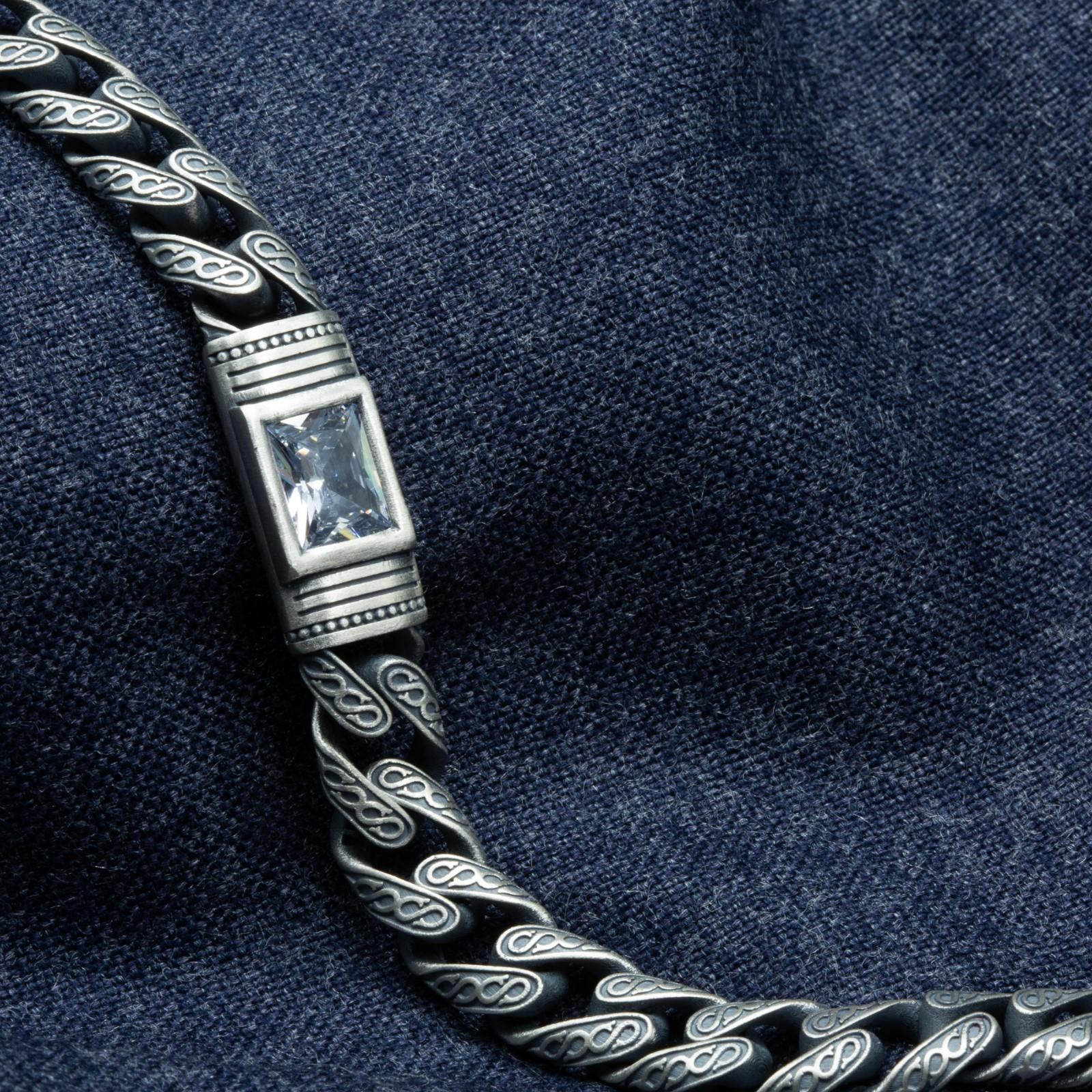 Engraved 925 Sterling Silver Moissanite Gemstone Men’s Cuban Chain Bracelet