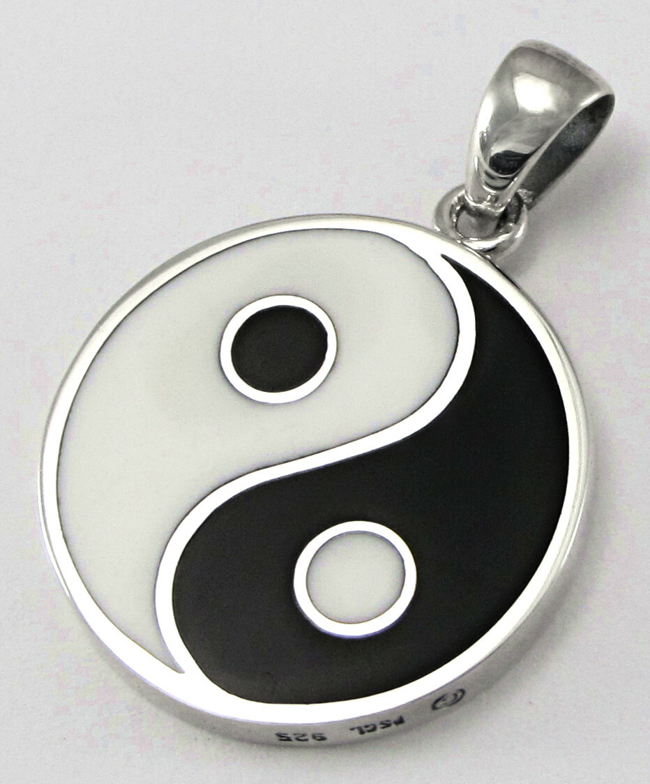 Double Sided Yin Yang & Pentacle Pentagram Sterling Silver Pendant Jewelry Wicca