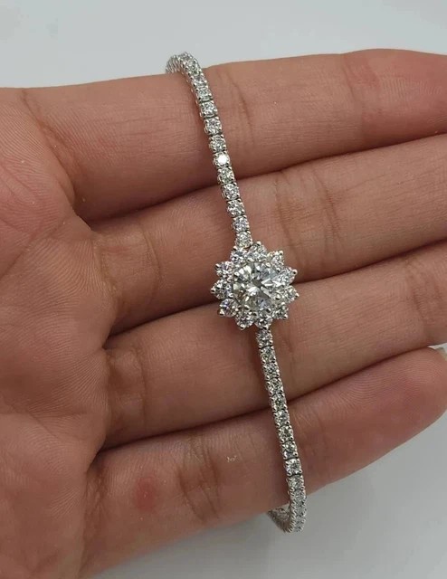13 Ctw Round Cut Created Diamond Tennis Bracelet 14K White Gold Plated 7.5 Inch