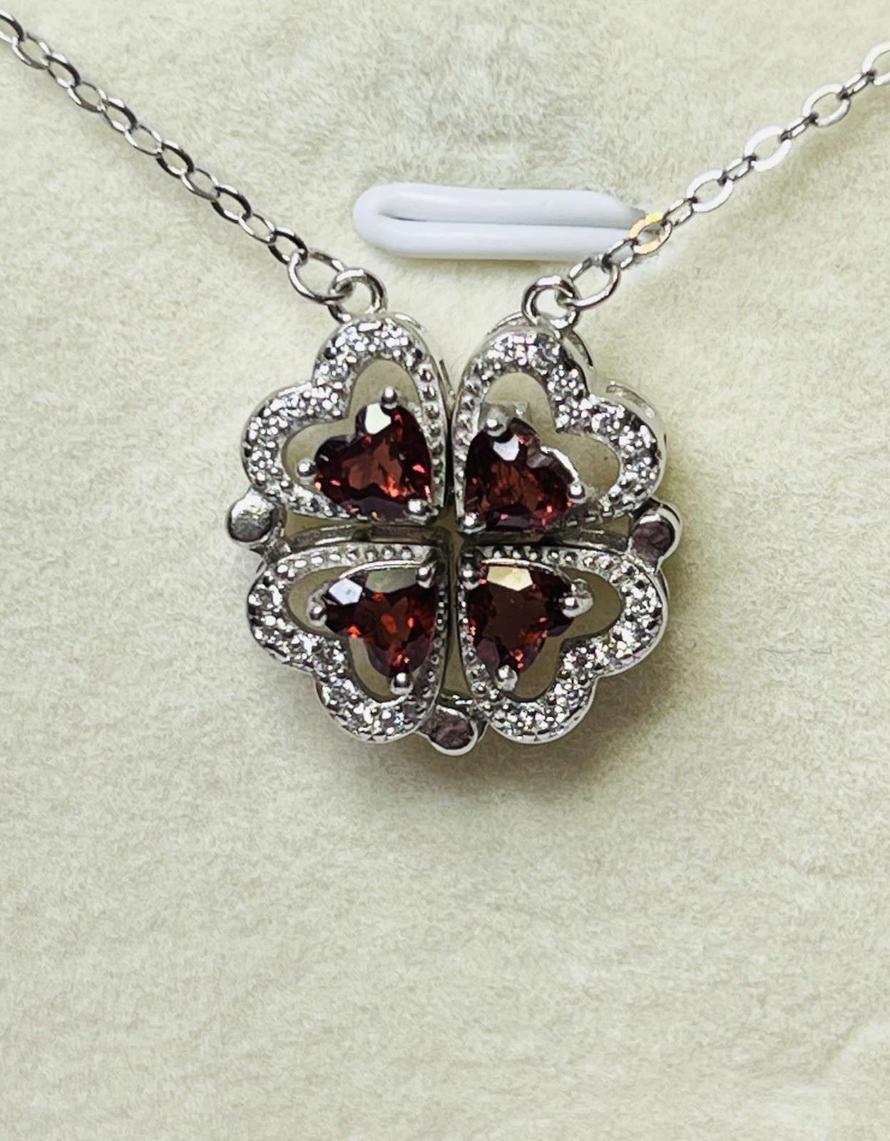 Dual Wearing 925 Sterling Silver Natural Red Garnet Heart Clover Smiley Necklace