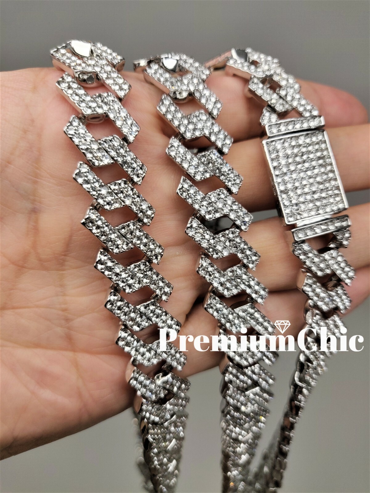 Miami Cuban Prong Designer Link Chain Necklace & Bracelet Plated CZ Jewelry SET