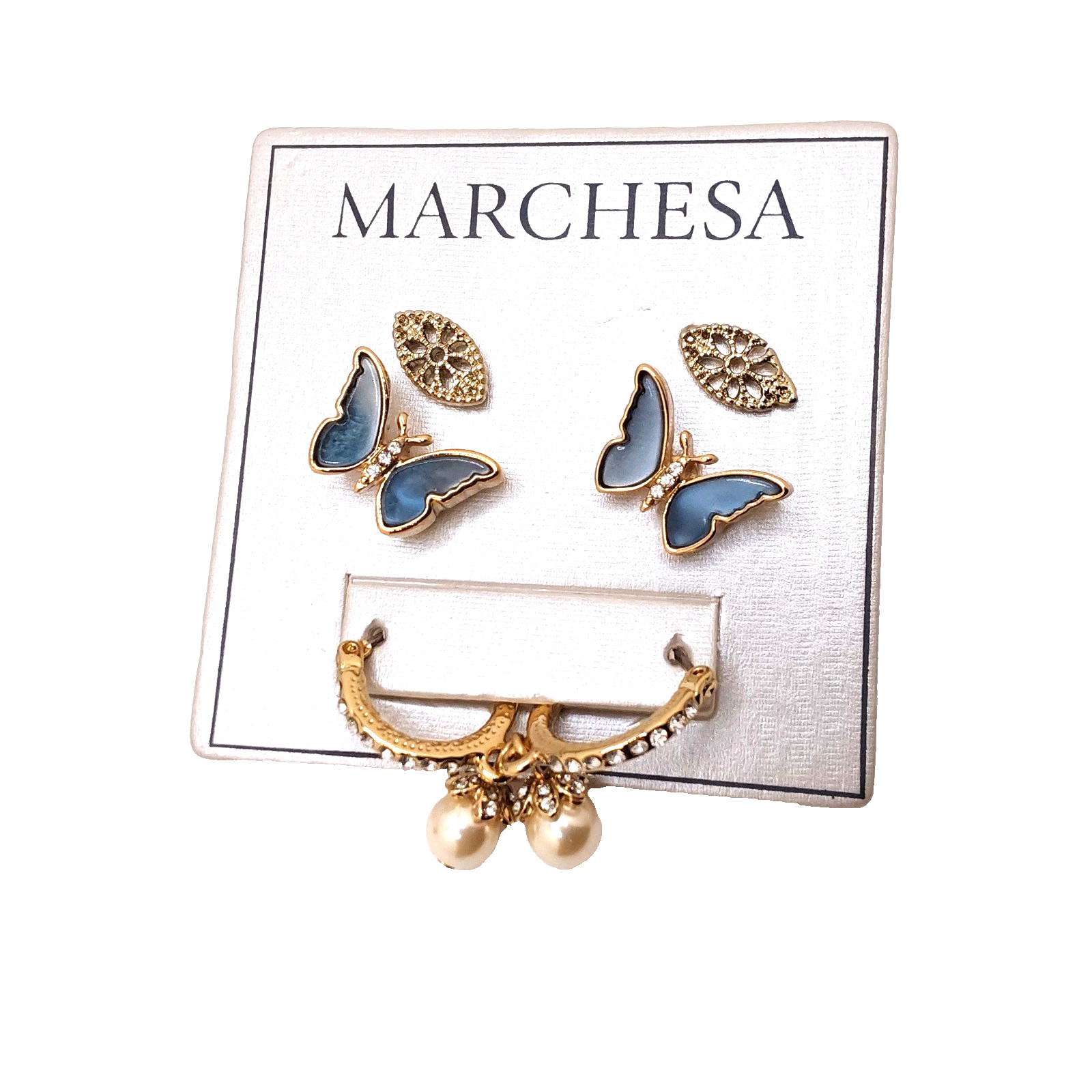 Marchesa Elegant Three Pairs Gold Tone Assorted Styles Stud/Dangle Earrings