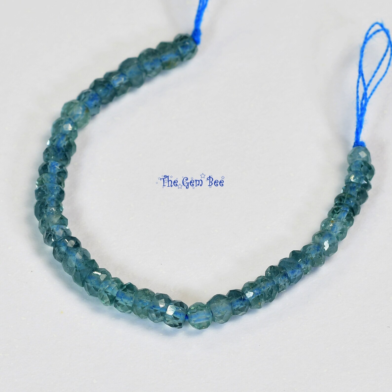 3mm-3.5mm Indicolite Blue Tourmaline Faceted Rondelle Beads 3 inch strand