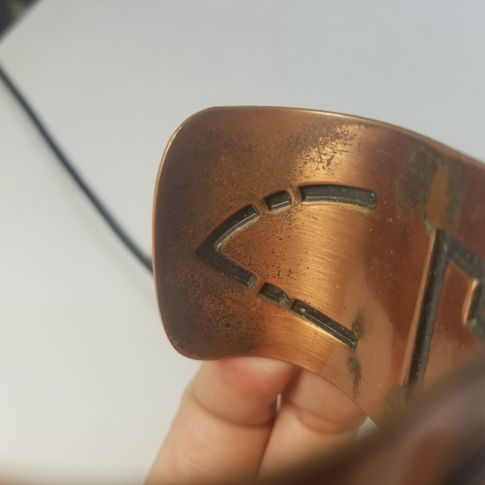Vintage Wide Copper Cuff Bracelet Native American Thunderbird