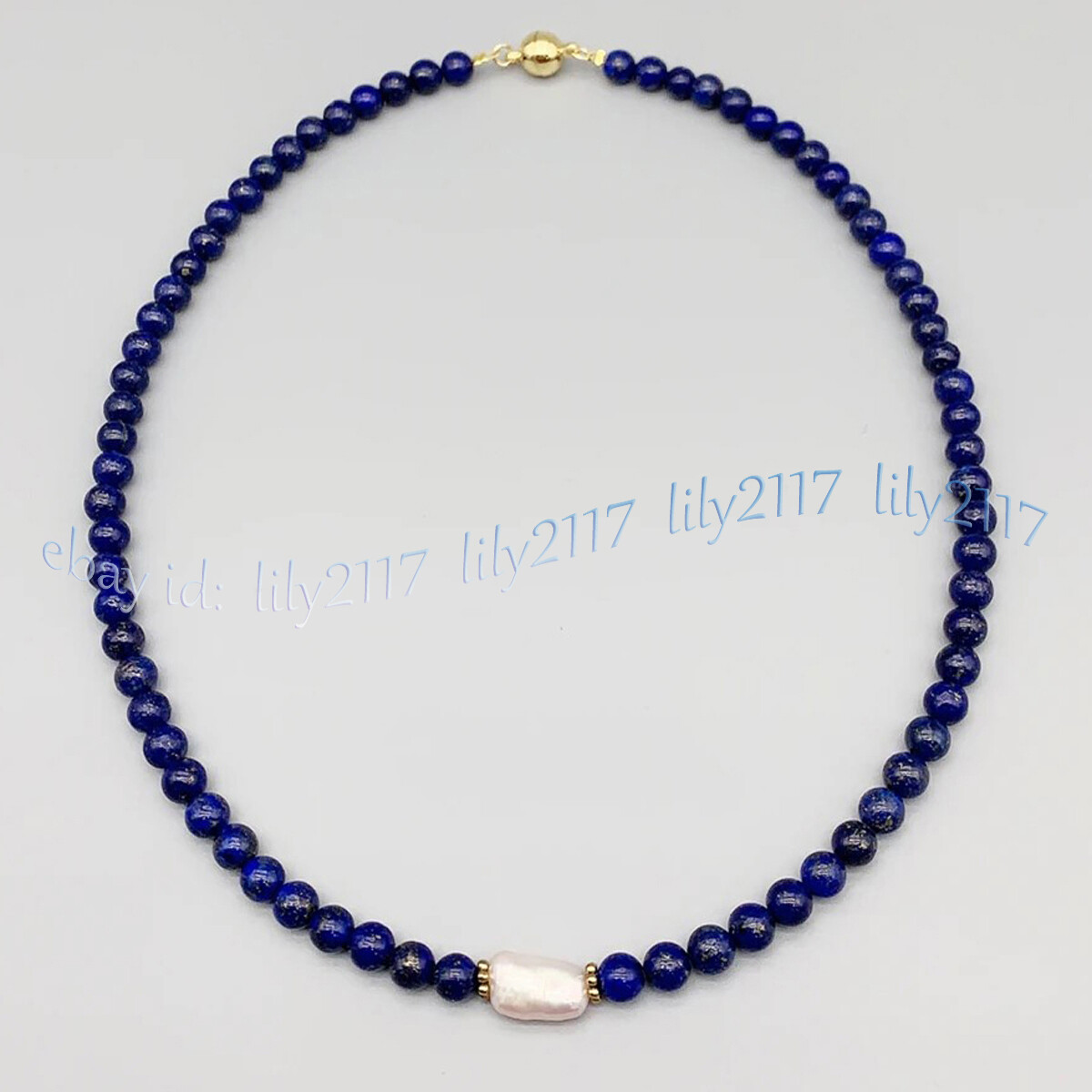 Natural Lapis Lazuli Round Gemstone Beads White Baroque Pearl Necklace 14-48”