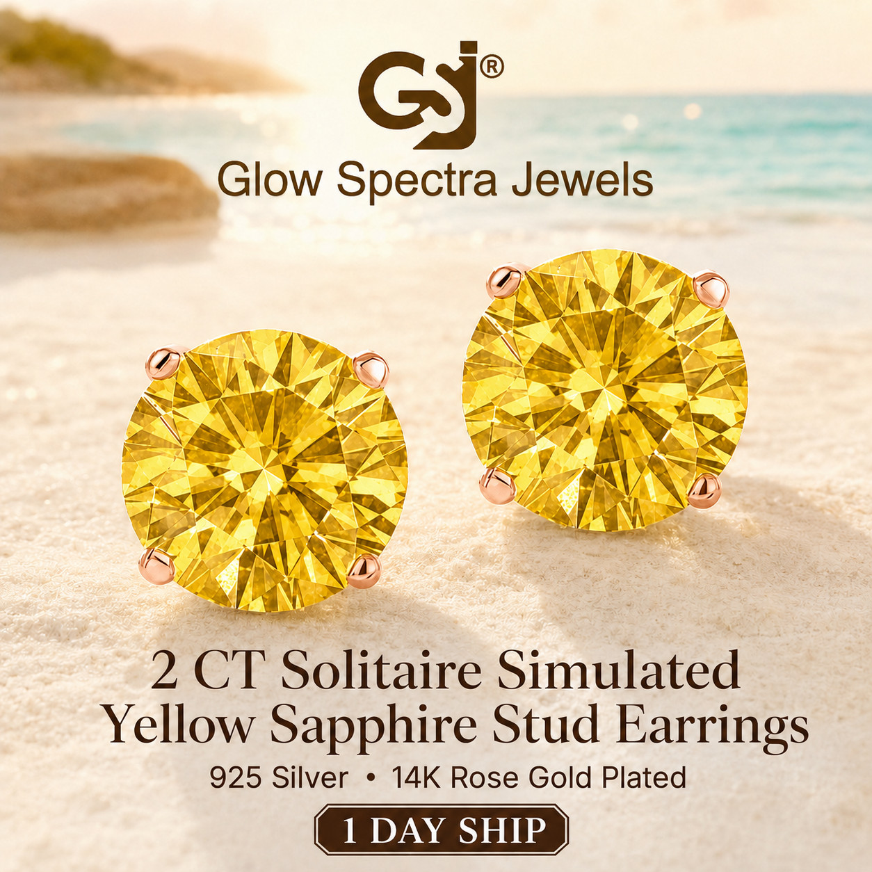 2.00CT Solitaire Yellow Diamond Stud Erring Screw Back 14k Rose Gold Plated