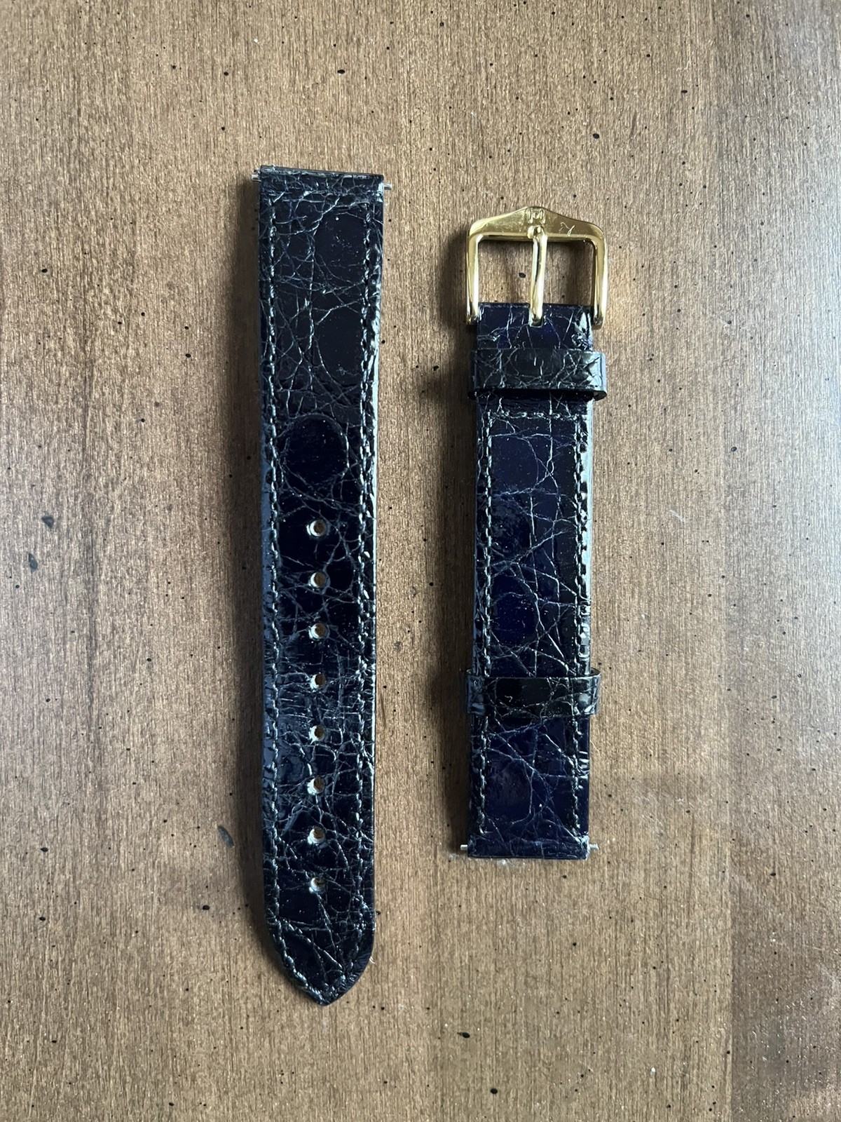 HIRSCH Genuine Black 17 mm Crocodile Caiman Leather Watch Strap Regular Length