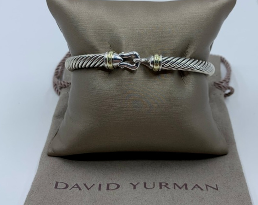 David Sterling Silver 925 5mm Cable Buckle 18k Gold Cuff Bracelet