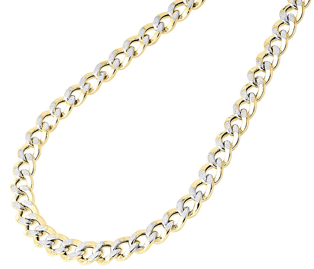 1/10th 10K Yellow Gold Diamond Cut Curb Cuban Link Chain Necklace 7mm 18-30 Inch