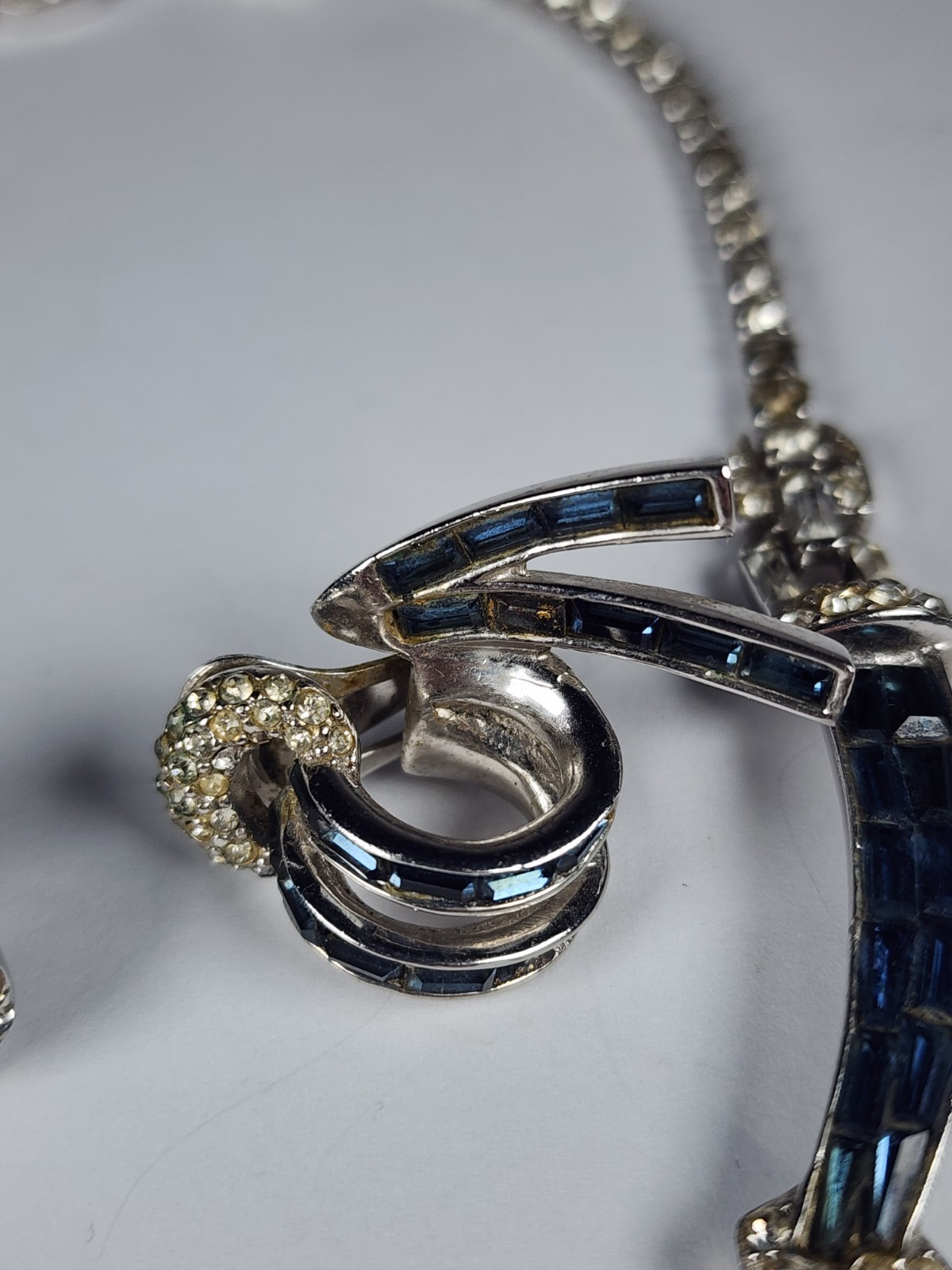 MARCEL BOUCHER SAPPHIRE BAGUETTE RHINESTONE ‘OPENING NIGHT’ POM POM NECKLACE SET