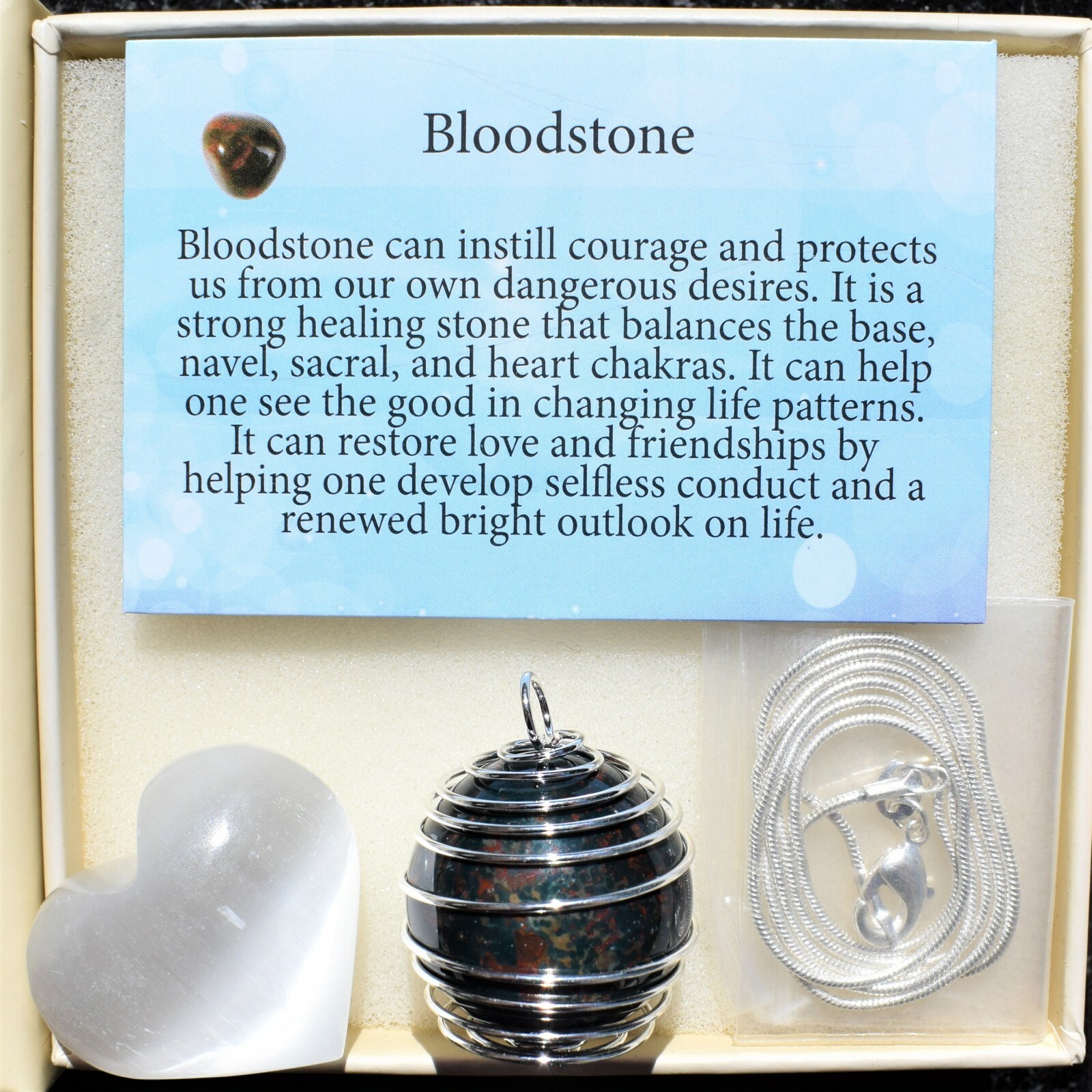 Bloodstone Hand-Polished Sphere Pendant + 20″ Stainless Steel Chain + Charger
