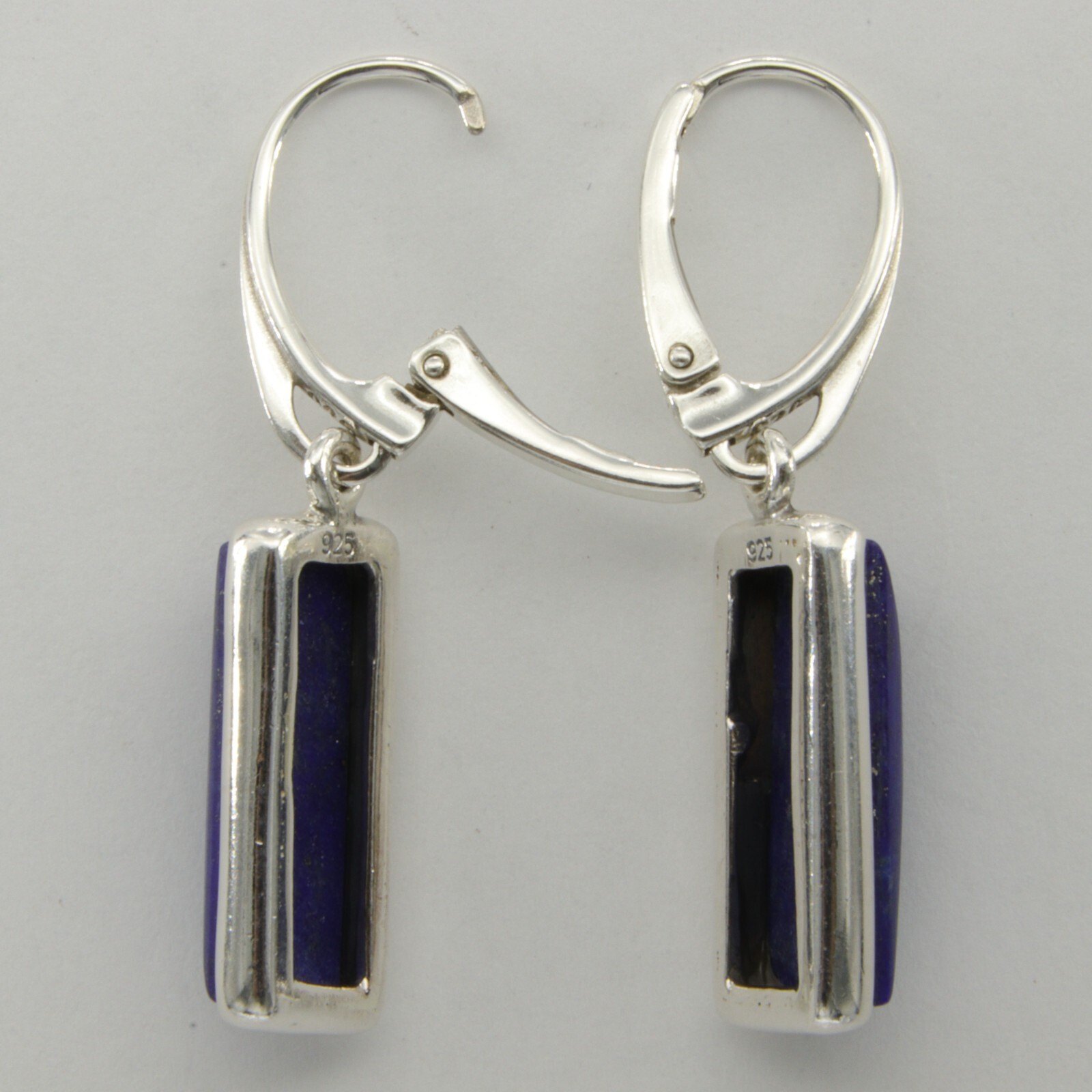 Blue LAPIS LAZULI Rectangle Square Earrings – 925 STERLING SILVER Leverback 2e