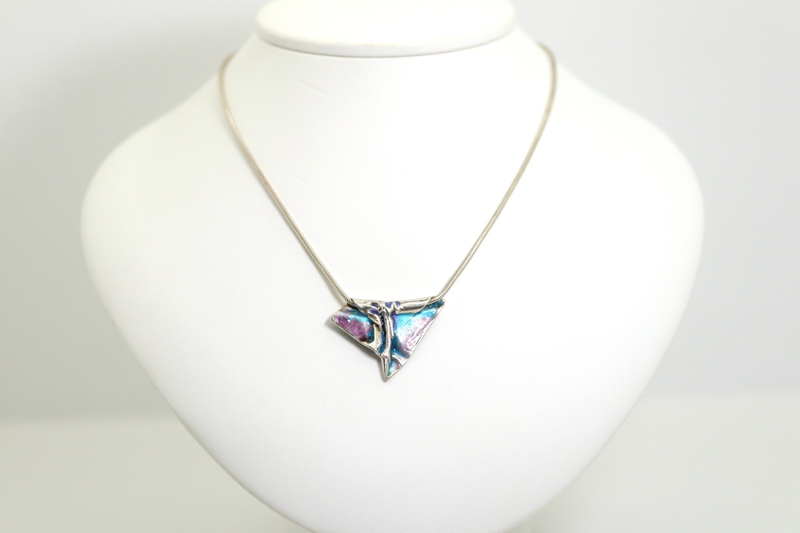 Sterling Silver 925 Necklace Snake Chain Anodised Abstract 1980, L: 38cm