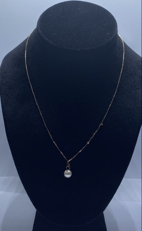 14K Yellow Gold 7.8mm Freshwater Pearl Pendant Necklace Italy 18″ 2.1g